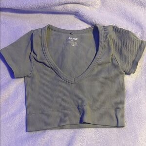 Garage Gray Fitted Crop T-Shirt Short Sleeve